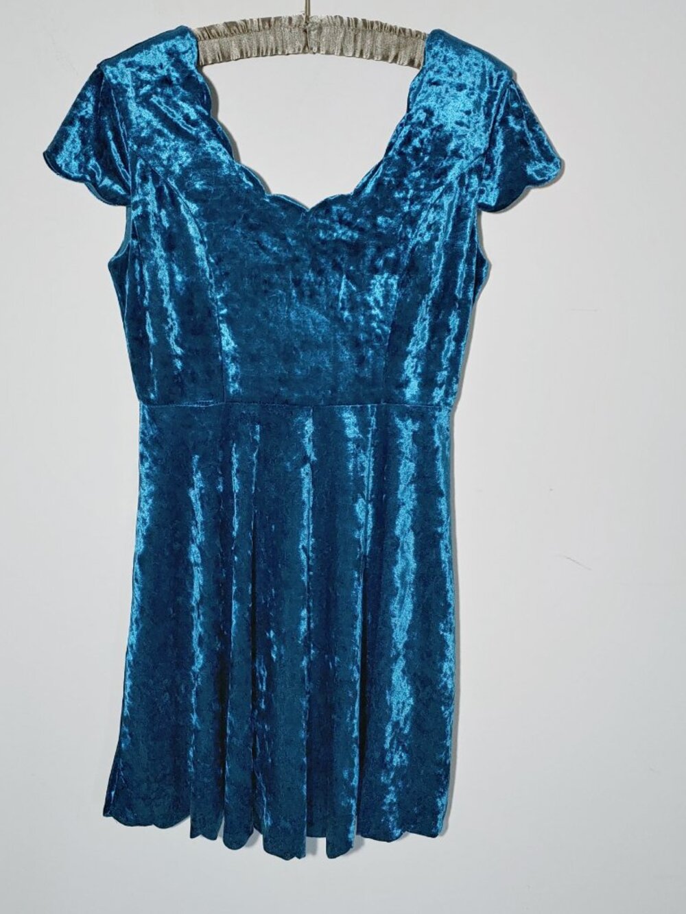 ALTAR'D STATE Crushed Velvet Cup Sleeve Mini Dress Sz L Peacock Blue